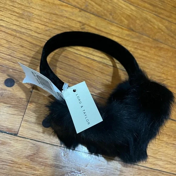 Lord & Taylor Black Genuine Fur Earmuffs - Picture 2 of 3